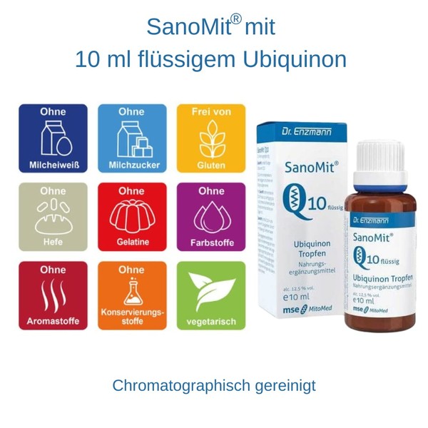 MSE Pharmaceuticals SanoMit Q10 Liquid - Ubiquinon Drops, Vegan - Liposomal Kaneka Coenzyme Q10 High Dose - High Bioavailability, Dr. Enzmann (10 ml)