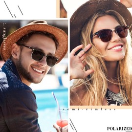 LINVO Polarised Sunglasses, Men, Women, Retro Classic Half Frame, 100% UV400 for Travel, Driving and Fishing