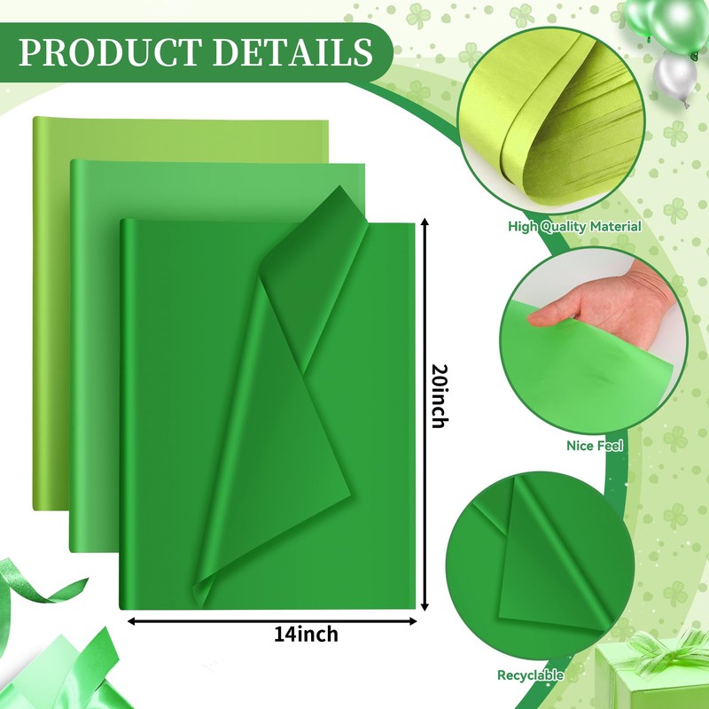 30 Sheets Green Tissue Paper for Packaging Gift Bags Decoration,