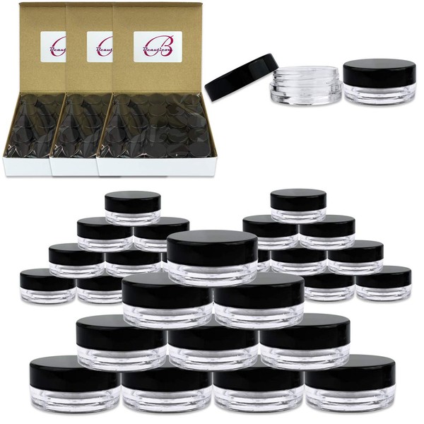 Beauticom 3G/3ML Round Clear Jars with Black Lids for Cosmetics, Medication, Lab and Field Research Samples, Beauty and Health Aids - BPA Free (Quantity: 200pcs)