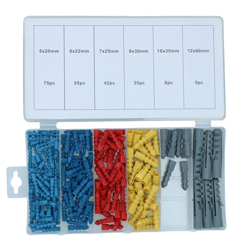AB Tools 220pc Wallplugs Raw 20-60mm Rawl Plug Wall Coloured