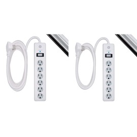 GE 6-Outlet Surge Protector, 10 Ft Extension Cord, Power Strip, 800 Joules, Flat Plug & 6-Outlet Surge Protector, 6 Ft Extension Cord, Power Strip, 800 Joules