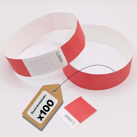 Europaband - Pack of 100 Tyvek bracelets - for identification at events and parties - tear-resistant and waterproof (red)