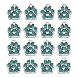MECCANIXITY Cat Dog Paw Charm Footprint Paw Print Charm Alloy Enamel Pendants Dark Green for DIY Jewelry Making, Earrings Necklaces Bracelets, Crafts, 16 Pack