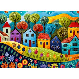 Bullglesup Jigsaw Puzzles for Adults 1000 Pieces, Painting Houses with Poster Interlock Perfectly Letter on Back No Dust, Home Decor Birthday Party Gift Toy for Men Women Elders Seniors (27.5"x19.6")