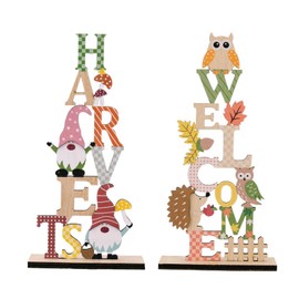 2Pcs Wooden Thanksgiving Table Centerpiece Signs, Wooden Welcome Harvest Tabletop Decorations Signs, Happy Harvest Table Toppers, Centerpiece Decorations for Autumn Home Party Indoor Decor (Owl)