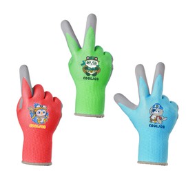 COOLJOB Children's Gloves, 3 Pairs Gardening Gloves for Children, Non-Slip Latex Coating, Kids Work Gloves 8-11 Years (Boys Size L)