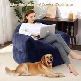 GarveeHome 51" Giant Bean Bag Chair, Bean Bag Chairs for Adults Kids Oversized Bean Bag Couch Sofa with Filled Included, Soft Cozy Beanbag Chair Sofa for Living Room, Navy
