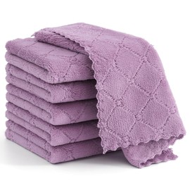 Moosfor Cleaning Cloths, Microfibre Cloths, Absorbent Washable Cleaning Cloths, Microfibre Car Care, Polishing Cloth, Soft Lint-Free Tea Towels, Kitchen Towels, Pack of 6, 30 x 30 cm, Purple