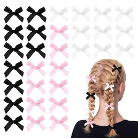 30 PCS Mini Bowknot Hair Clips for Women, Small Hair Bows Clips, Hair Accessories, Satin Bows for Hair Small, Bow Hairpins, Mini Ribbon Bows, Ribbon Small Claw Clips for Teens Women(Pink Black White)
