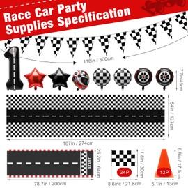 48P Checkered Flag Party Supplies, Windspeed Race Car Party Decorations Include 24P Racing Checkered Flags Hand Held 12P Traffic Cones 1 Hanging Checkered Flag 1 Racetrack Floor Running