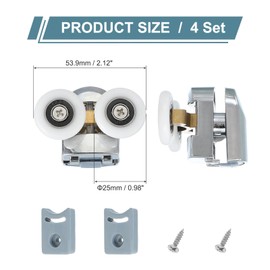 uxcell 25 mm Shower Door Rollers, Double Shower Door Runners Wheels Pulleys Guides Plastic Top Wheels with Anti-Collision Block & Screws for Glass Doors 4-6mm Silver 4 Pcs