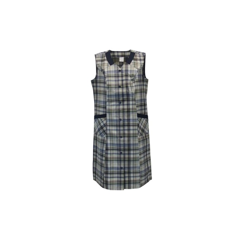 Schuerzenfabrik Button Gown Women's Mixed Fabric Checked Apron Sleeveless Cooking