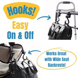Rollatote Go-Getter Water-Resistant PU Easy Hook On & Off Messenger Bag for Walkers, Rollators, Wheelchairs, Scooters, Leather-Like, Soft-Lined Glasses Pocket, Padded Interior, Shoulder Strap (Black)
