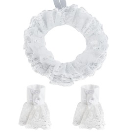 NICENEEDED Vintage Lace Ruffled Collar and Cuffs Sets, Elastic Lace Fingerless Gloves, Detachable Neck Ruffle Collar Lolita Sleeve Flower Embroidery Lace Pleated Horn Cuffs for Women