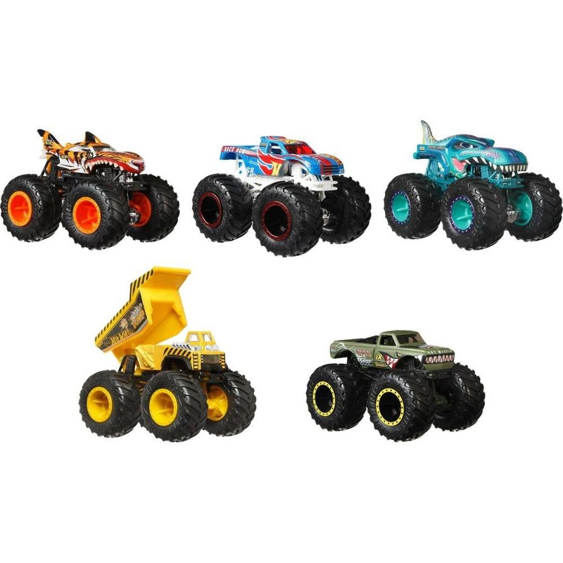 Hot Wheels Monster Trucks Crash Crew, 5-Pack Vehicles with Tiger