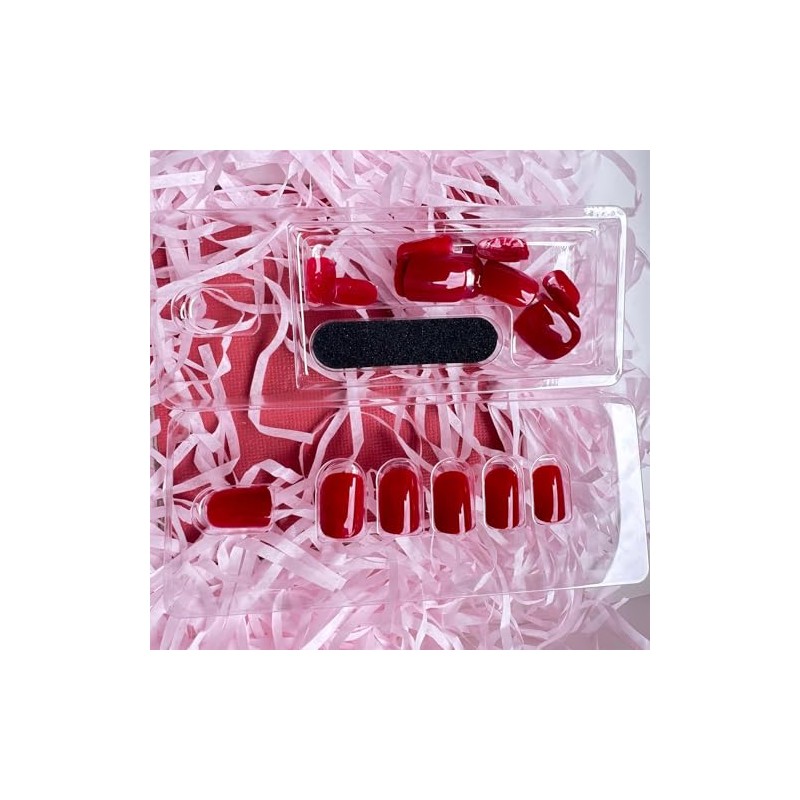 ONPRESS 24 Uñas Postizas Rojas Cortas Cuadradas Autoadhesivas, Sin Pegamento,