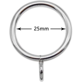 10PCS Chrome Iron Metal Curtain Rings Silver Color Drapery Curtain Pole Rings with Fixed Eyes Slide Hoops Accessories Inner Size 25mm
