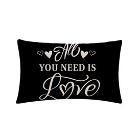 All You Need is Love Pillow Cover Black Farmhouse Decor Inspirational Letters Saying Rectangular/Waist Cushion Cover Housewarming Romantic Gift Anniversary Wedding Holiday Pillowcases 12”x20” (Black)