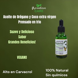 Monalisa Care Aceite de Orégano y Coco Organico Alto Carvacrol 30 ml Suave y delicioso sabor Sin conservadores Natural 3 piezas