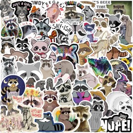 50Pcs Kawaii Stickers, Cartoon Raccoon Cute Stickers Pack Kids Waterproof Aesthetic Vinyl Stickers, Skateboard for Teens Girls Kids (Cartoon Raccoon004)