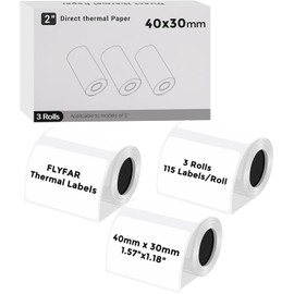 FLYFAR 1.57"x1.18" (40 x 30 mm) Thermal Direct Label Sticker Compatible with M110/M220/M221/M120 and Most Desktop Label Printers, for UPS, Barcodes, Postage, Address Labels, 115 Labels/Roll, 3 Rolls