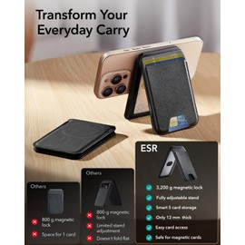 ESR Upgraded for MagSafe Wallet, 5 Card Holder, RFID Blocking, Magnetic Wallet for iPhone with Adjustable Stand, Slim for iPhone 16/15/14/13/12 Series, Not for 13/12 Mini, Vegan Leather, Black