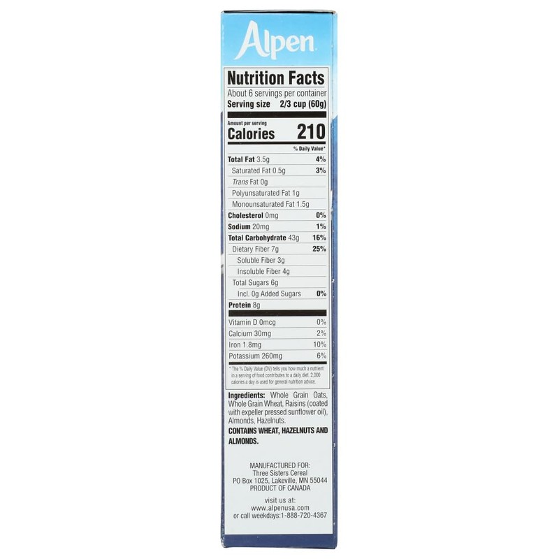 Alpen Muesli Cereal No Sugar Added, 3 Pack of 14