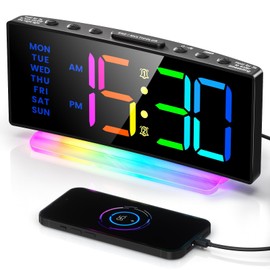 Digital Alarm Clock for Bedroom, Digital Clock with Curved Design, Dynamic RGB LED Numbers Bedside Clock & 7 Color Night Light, 4 Levels Brightness, 3 Volume, Dual Alarm,Snooze,12/24H,Power-Off Memory