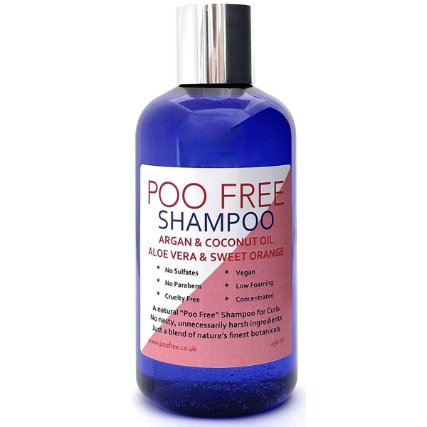POO FREE - Shampoo for Curly Hair - 99% Natural - Argan, Coconut, Sweet Orange. Sulfate/Parabens Free. Gentle, Concentrated. pH 5.5 For Sensitive Skin. 250ml