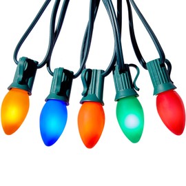 Multicolor C7 LED Christmas Lights Outdoor, 50FT Colorful Christmas String Lights with 50+2 Plastic Bulbs, Traditional Hanging Holiday Lights for Christmas Tree Patio Fence Roofline Xmas Decorations