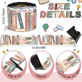 Tenceur 48 Feet Book Magnetic Border for Whiteboard Bookshelf Magnetic Bulletin Board Border Trim for Classroom Back to School Whiteboard Chalkboard Office Wall Decor(Modern Boho Style)