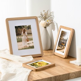 FLYJOE 5x7 Picture Frame | Solid Oak Wood 5 x 7 Photo Frame | 5x7 Picture Frame With Mat For 4x6 | Plexiglas And Hanging Hardware Included | 5 By 7 Picture Frame Wood (Natural Oak, 1 Pack)