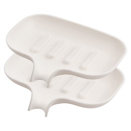 Pack of 2 Plastic Soap Dish with Drain Non-Slip Self-Draining Soap Holder, Soap Dish Tray for Shower/Bathroom/Kitchen, Hand Washing, for Keeps Soap Dry, No Drilling, White