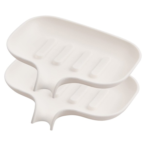 Pack of 2 Plastic Soap Dish with Drain Non-Slip Self-Draining