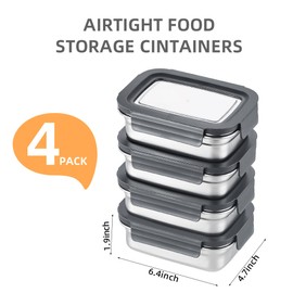 BEFOY 4PCS Stainless Steel Food Storage Container with Lids Bento Lunch Box Leak Proof & Airtight for Kitchen Meal Prep freezer Reusable & Stackable Oven Dishwasher Safe (650 * 4)