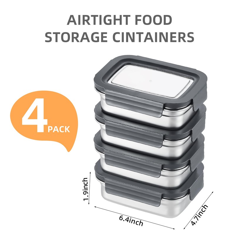 BEFOY 4PCS Stainless Steel Food Storage Container with Lids Bento