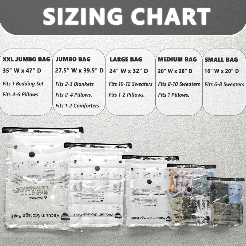 Vacuum Storage Bags 8 Combo, (2 Jumbo, 2 Large, 2