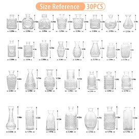 TCooSo Glass Bud Vase Set of 30, Clear Bud Vases in Bulk, Small Flower Vases for Table Centerpieces, Mini Vintage Vases for Rustic Wedding Party, Bridal Shower, Home Decoration (30 Pack)