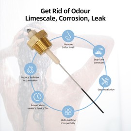 Anode Rod for Hot Water Heater, MIZUDO 4-80 Gal Titanium Powered Anode Rod, Long Time Protection Without Sulfur Smell/Limescale, Rapid Action Within 24hrs, Ideal for Residential and RV Use