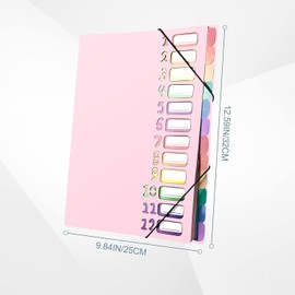 Delamiya Document Folder A4, Portable Expanding Folder with 12 Compartments, PP Plastic Organiser Folder with Elastic Band, Waterproof, for School Office Supplies