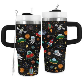 TNASURHUS 14oz Aerospace Elements Tumbler with Handle and Straw, Stainless Steel Vacuum Insulated Tumblers, Birthday Gifts for Spaceship Lover, Boy, Son, Gift for Men on Christmas Fathers Day
