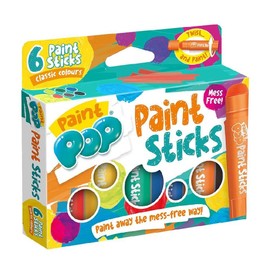 Paint Pop Paint Sticks For Kids - 6 Pack Classic Assorted Colours - Twist & Paint, Mess-Free, Fast Drying Action, Easy Clean Up, Vibrant Colours, Multi-Surface