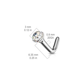 FIFTH CUE Solid Titanium L Bend Nose Stud with Prong Set Gem (18G | 2mm)