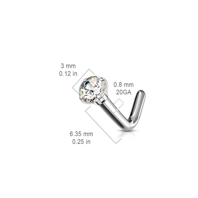 FIFTH CUE Solid Titanium L Bend Nose Stud with Prong