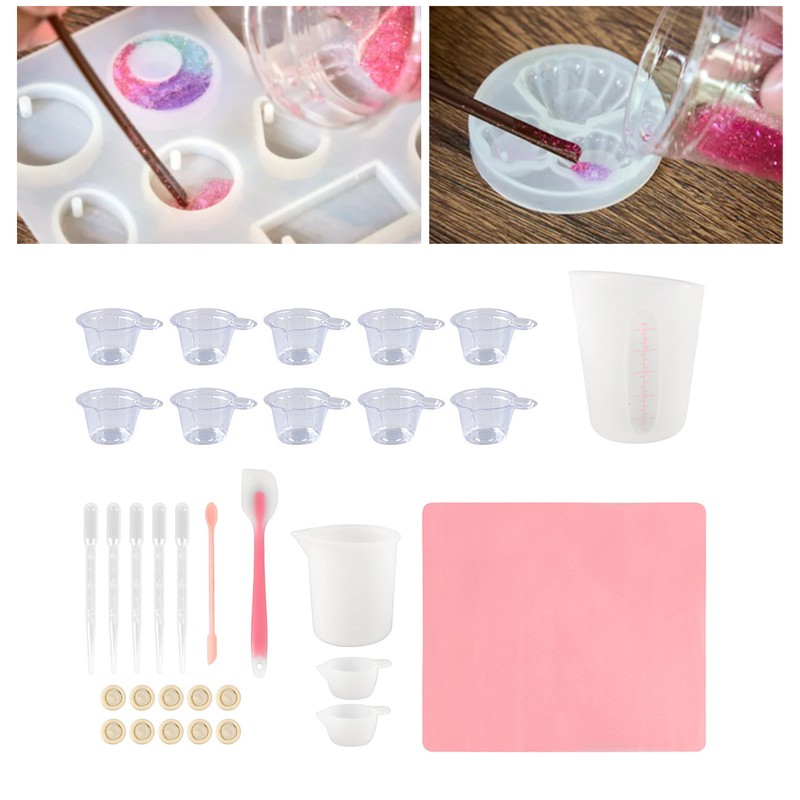 Silicone Measuring Cup Tool Kit Spatula Finger Gloves Pipettes Epoxy