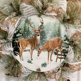 What a Mesh by Diana Winter Deer With Iced Greenery Handmade Deco Mesh Wreath