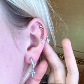 WillTen 16G Tragus Earring Stainless Steel Women Helix Cartilage Daith Earring Pink Horseshoe Barbells Butterfiy Dragon Claw Earring