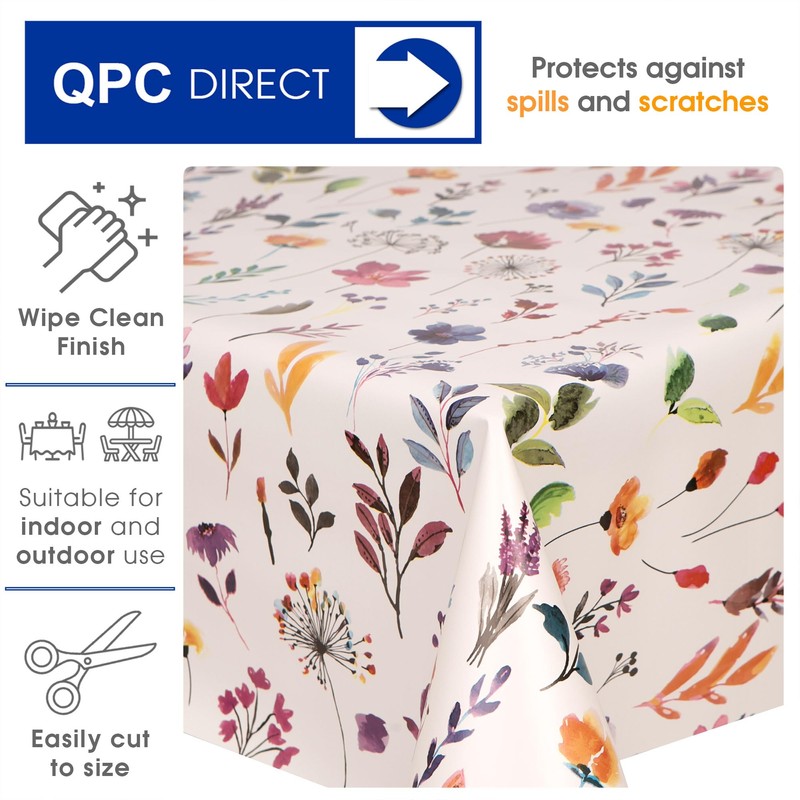 QPC Direct Tall Flowers Multi PVC Oilcloth Table Cover Vinyl