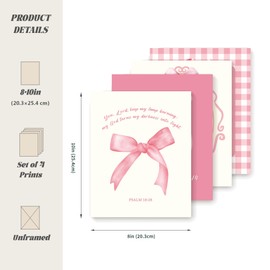 LARTSFRO Pink Coquette Bow Bible Wall Art Decor, Inspirational Bible Verses Decor, Aesthetic Living Room Bathroom Decor, Trendy Coquette Gifts for Women Teens Teen Girls, 10x8 Inch Set of 4 Unframed